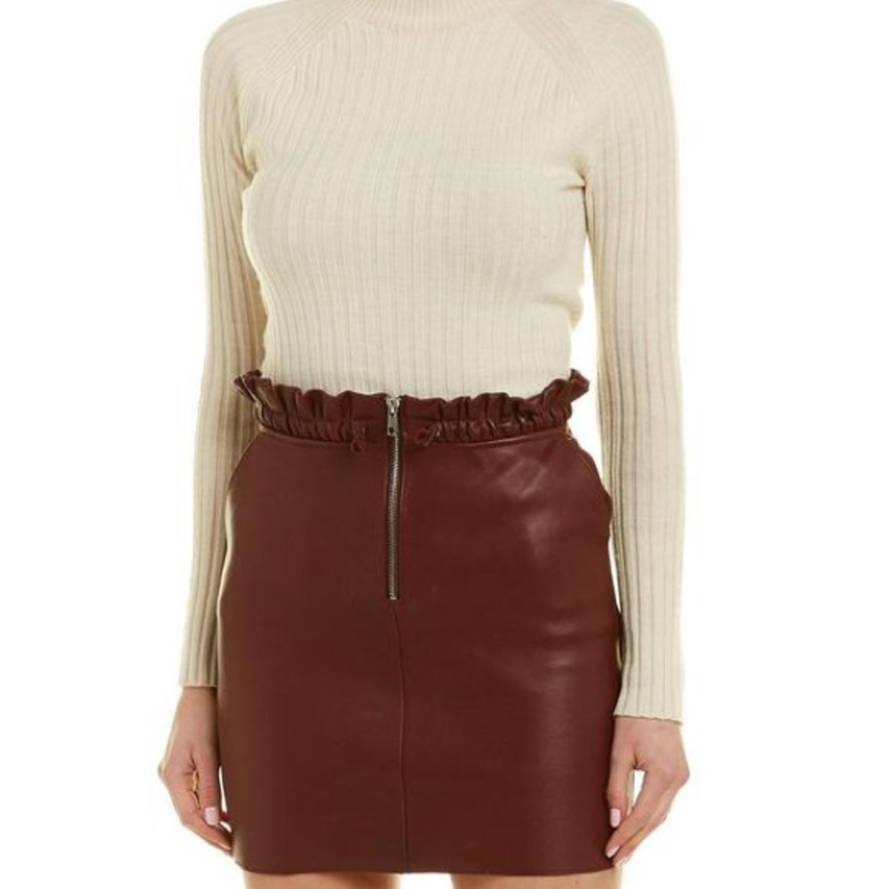Maje Burgandy Leather Skirt